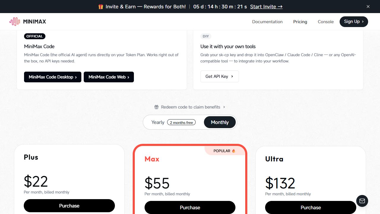 MiniMax Token Plan monthly prices shown in the official checkout on August 26, 2026