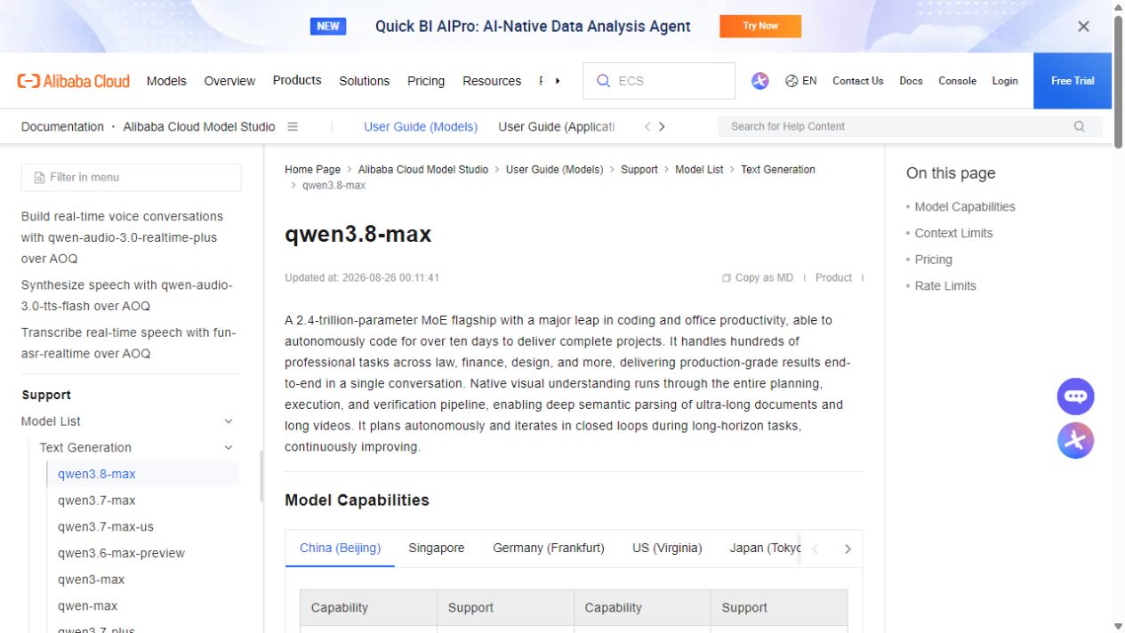 Official Alibaba Cloud qwen3.8-max model card